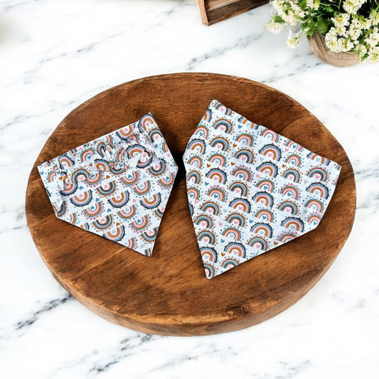 Boho Pink, Blue & Brown Rainbow Scrunchie Dog Bandana