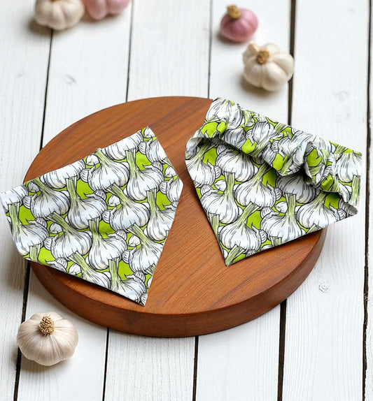 Garlic Bulb Themed Bright Green Scrunchie Dog Bandana