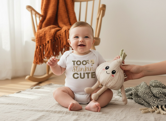 “Too Stinkin’ Cute” Garlic Themed Baby Onesie