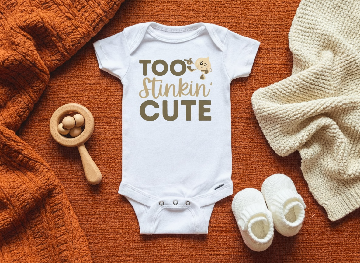 “Too Stinkin’ Cute” Garlic Themed Baby Onesie