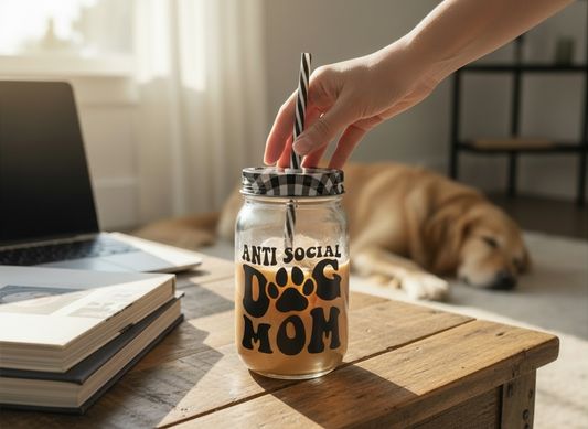 Anti-Social Dog Mom Glass Tumbler Cup