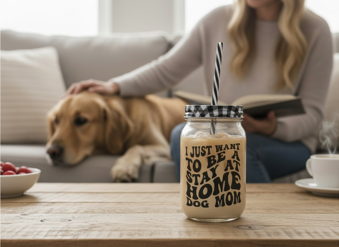 “I Just Want To Be A Stay At Home Dog Mom” Glass Tumbler Cup