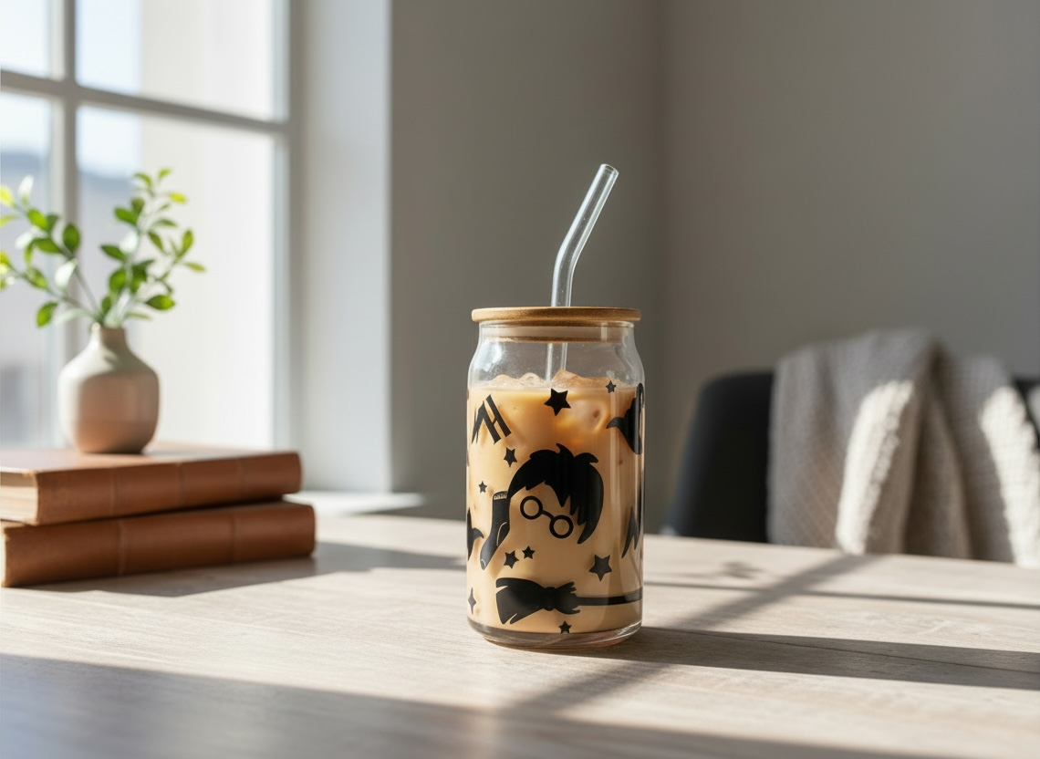 Harry Potter Glass Tumbler Cup with Straw