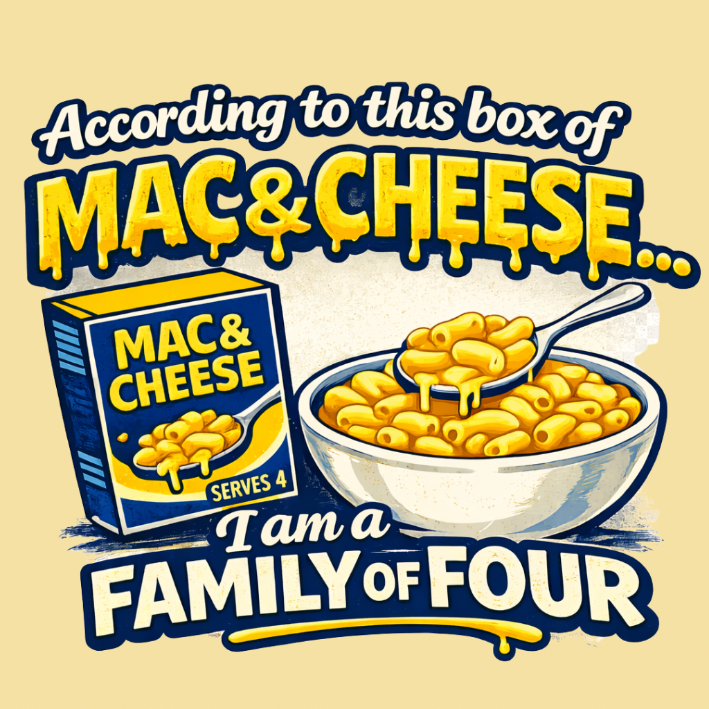 “According to This Box of Mac & Cheese… I Am a Family of Four” T-Shirt