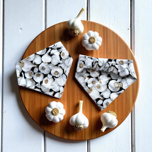 Garlic Bulb Themed Black Scrunchie Dog Bandana
