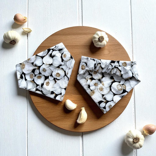 Garlic Bulb Themed Black Scrunchie Dog Bandana