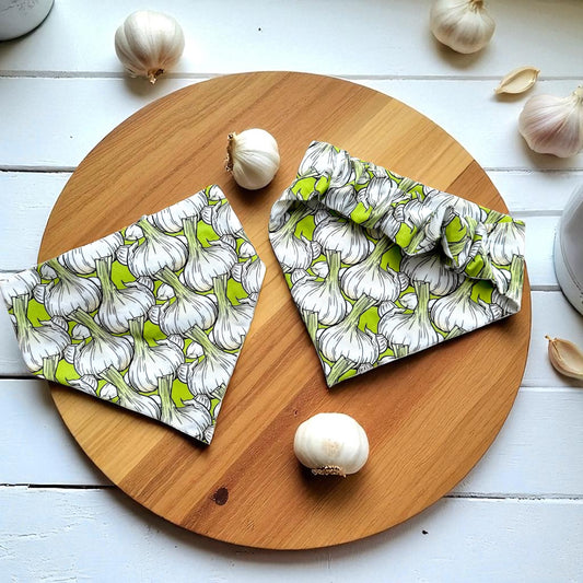 Garlic Bulb Themed Bright Green Scrunchie Dog Bandana