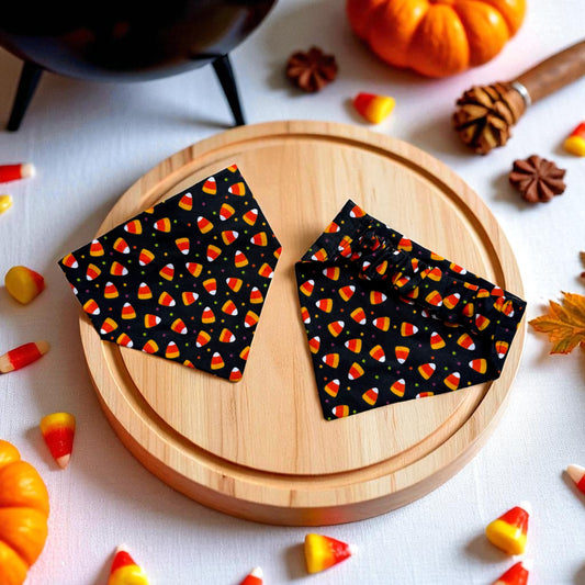 Halloween Candy Corn Black Scrunchie Dog Bandana