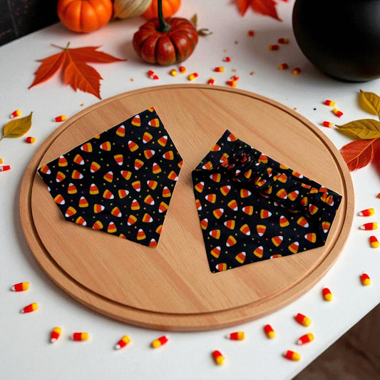 Halloween Candy Corn Black Scrunchie Dog Bandana