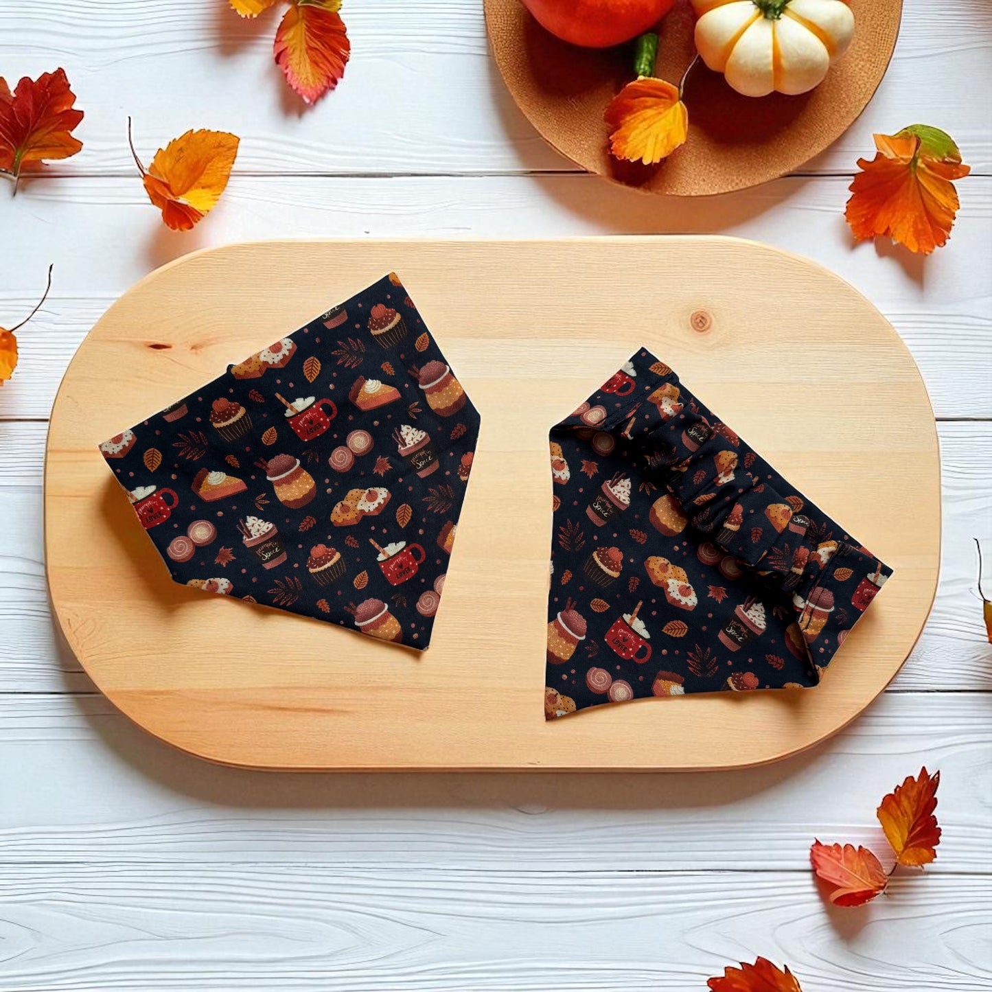 Pumpkin Spice Black Scrunchie Dog Bandana