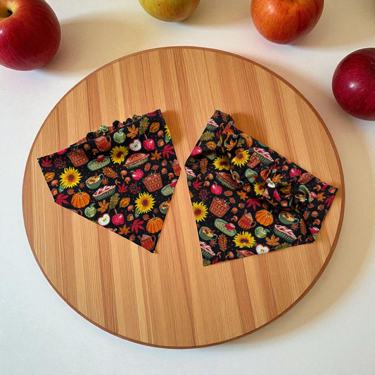 Apple Pie & Pumpkin Spice Black Scrunchie Dog Bandana