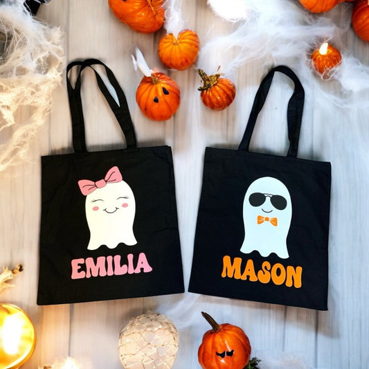 Personalized Trick or Treat Ghost Tote Bag