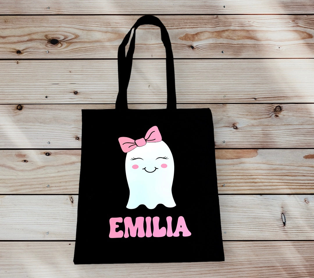Personalized Trick or Treat Ghost Tote Bag