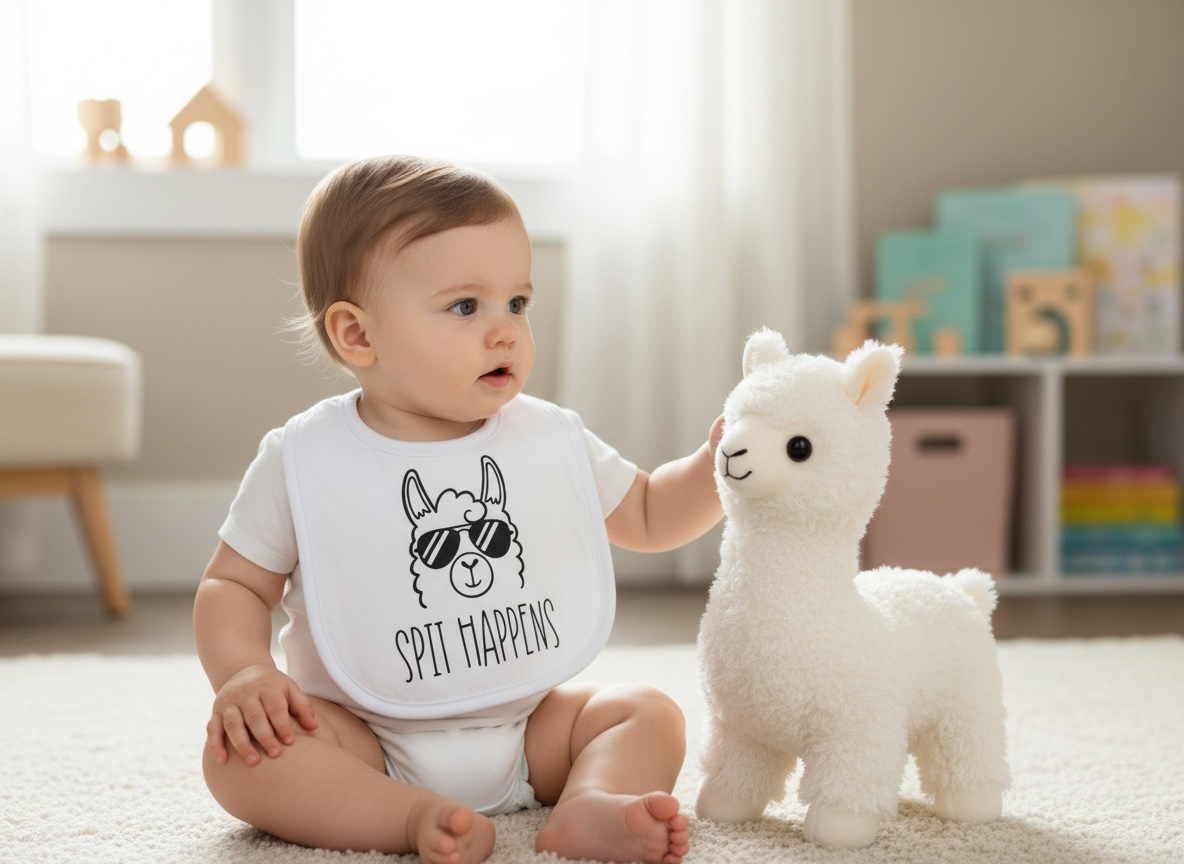 "Spit Happens" Llama Unisex Baby Bib