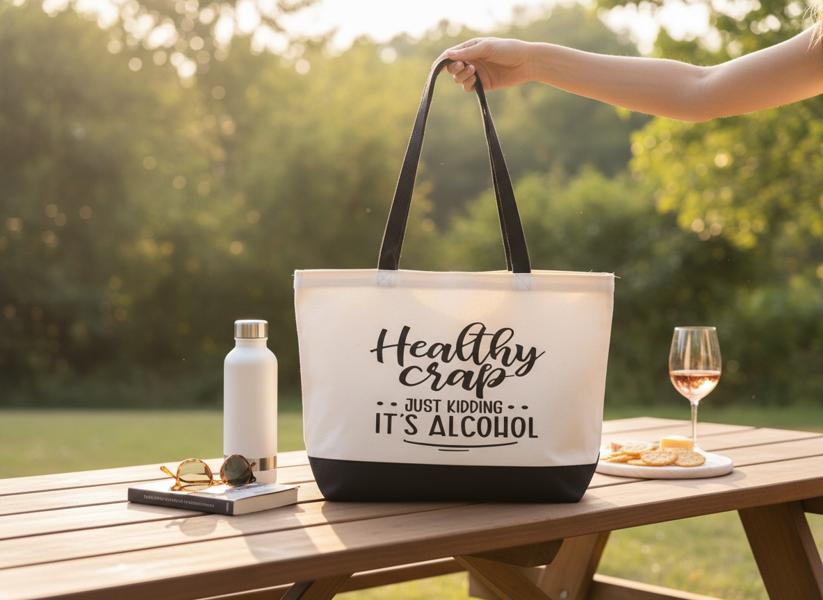 “Healthy Crap…Just Kidding, It’s Alcohol” Tote Bag