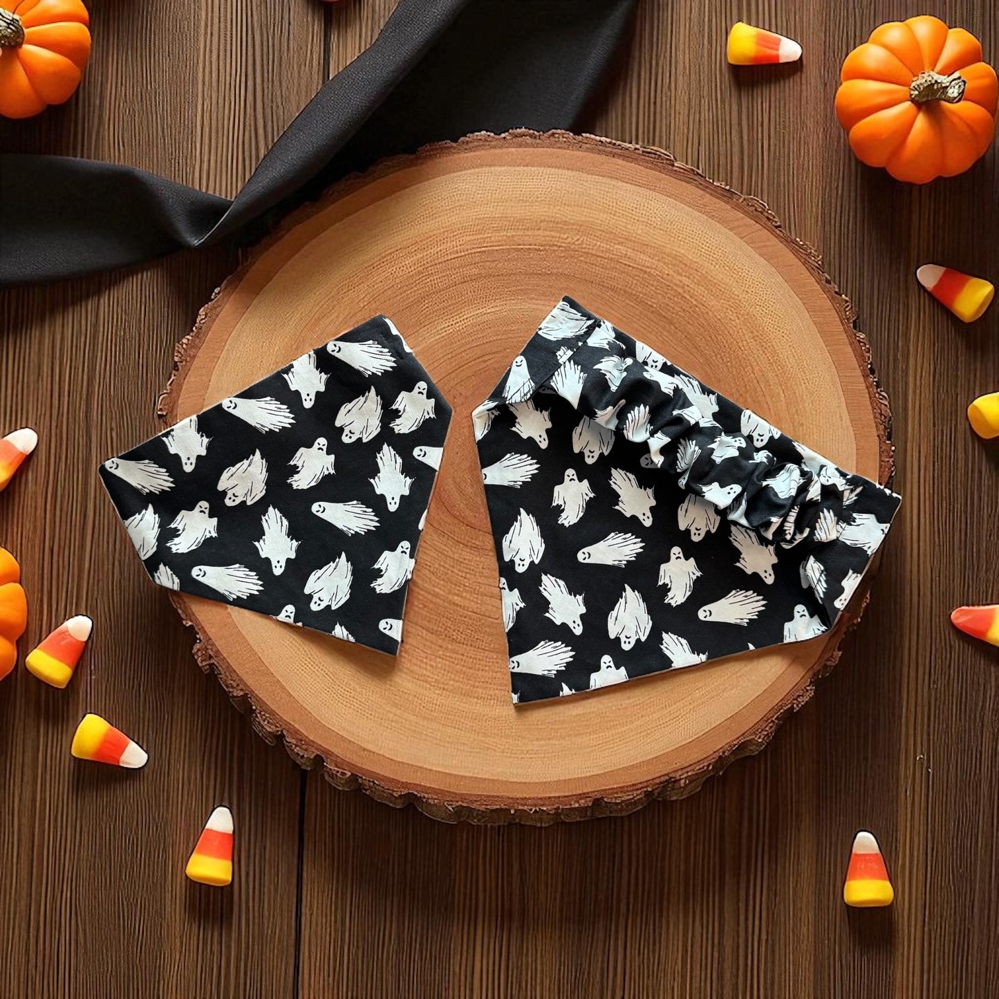 Halloween Ghost Glow in the Dark Black Scrunchie Dog Bandana