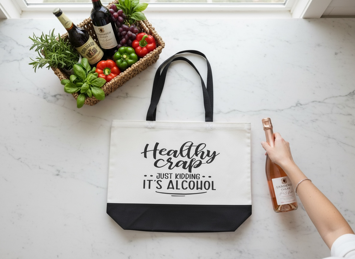 “Healthy Crap…Just Kidding, It’s Alcohol” Tote Bag