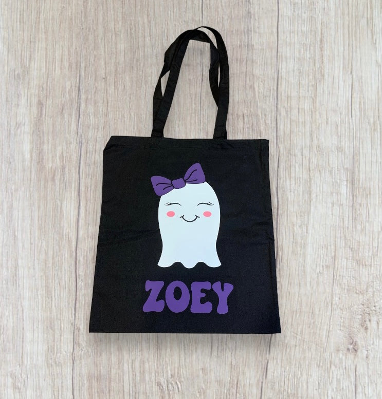Personalized Trick or Treat Ghost Tote Bag