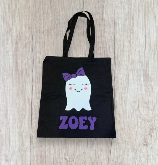 Personalized Trick or Treat Ghost Tote Bag
