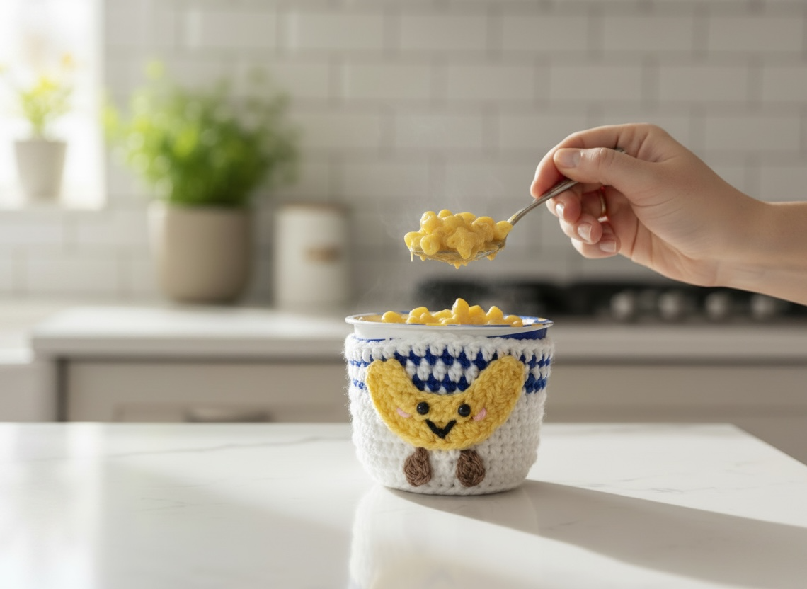 Crochet Mac & Cheese Cup Cozy