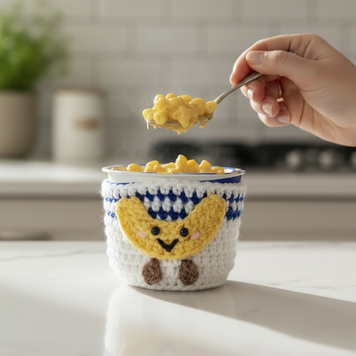 Crochet Mac & Cheese Cup Cozy