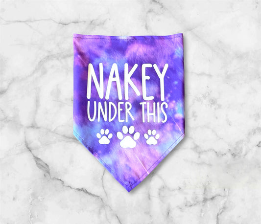 “Nakey Under This” Purple Tie-Dye Tie-On Dog Bandana