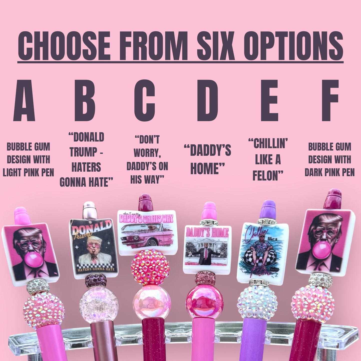 Donald Trump Pink Beadable Pens