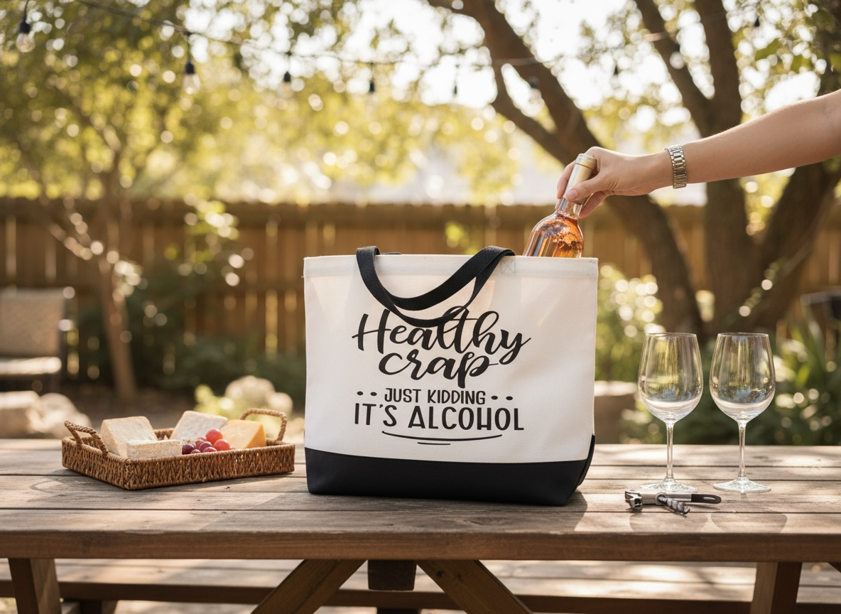 “Healthy Crap…Just Kidding, It’s Alcohol” Tote Bag