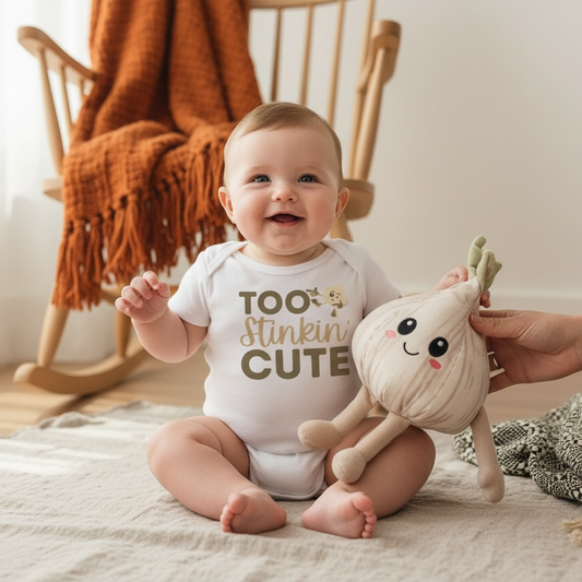 “Too Stinkin’ Cute” Garlic Themed Baby Onesie