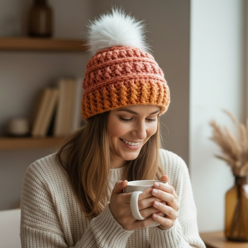 Crochet Winter Hat - Sunset