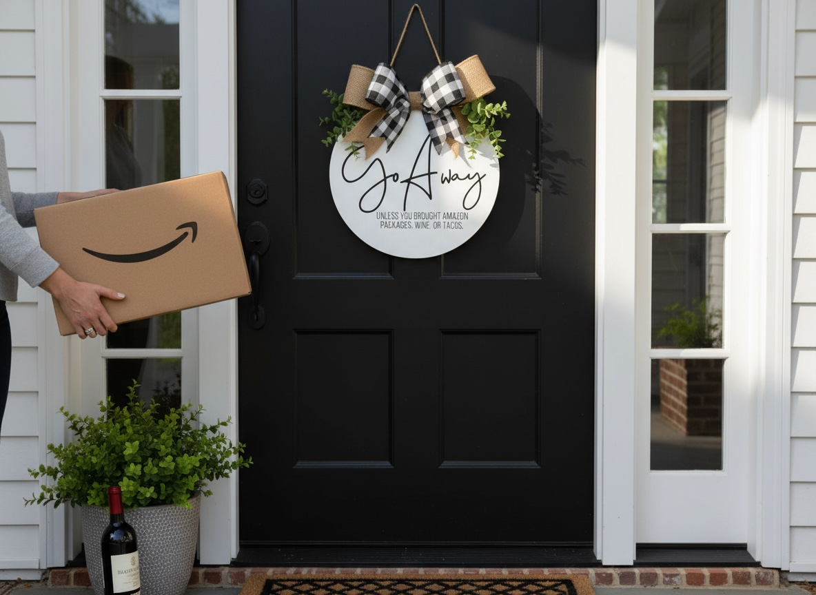 “Go Away Unless You Brought Amazon Packages…” - Door Welcome Sign