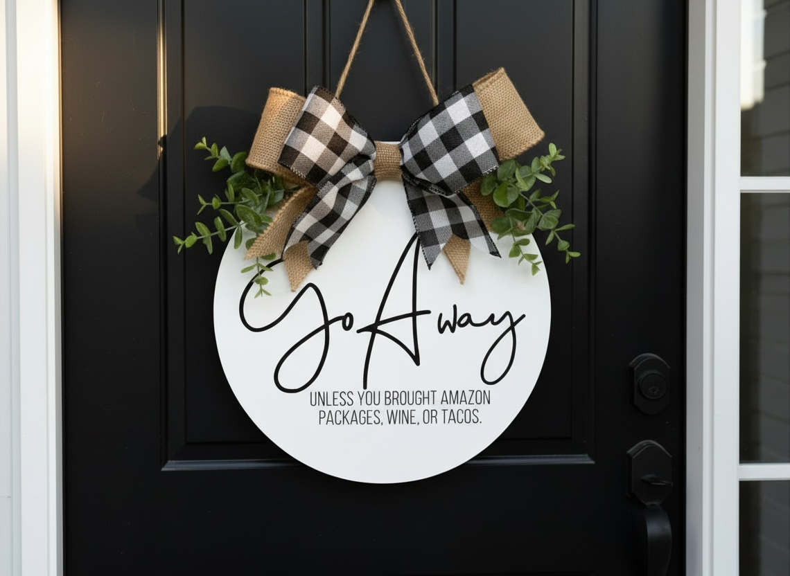 “Go Away Unless You Brought Amazon Packages…” - Door Welcome Sign