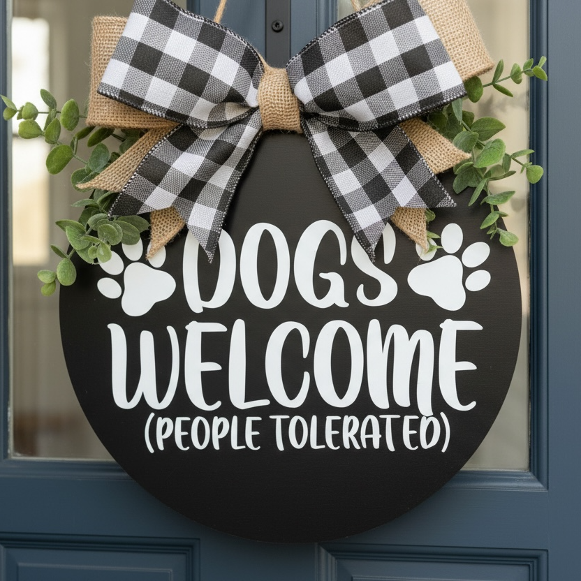 “Dogs Welcome (People Tolerated)” Welcome Sign