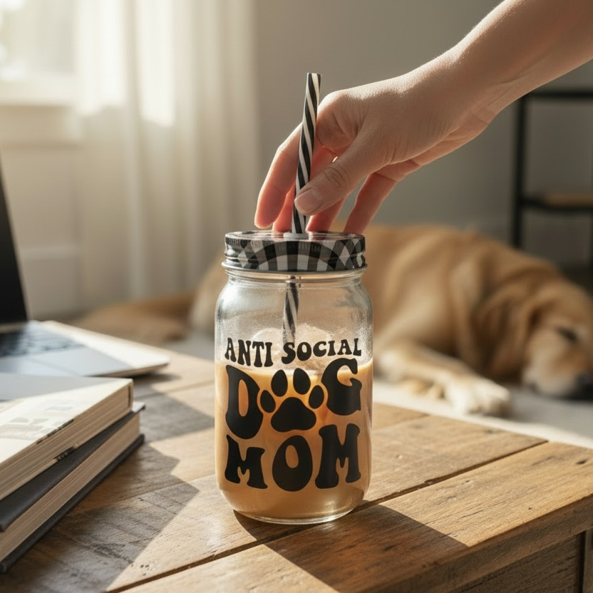 Anti-Social Dog Mom Glass Tumbler Cup