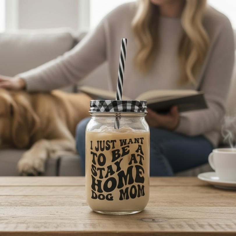 “I Just Want To Be A Stay At Home Dog Mom” Glass Tumbler Cup