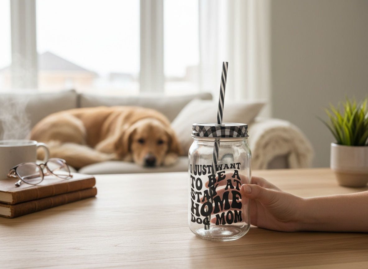 “I Just Want To Be A Stay At Home Dog Mom” Glass Tumbler Cup