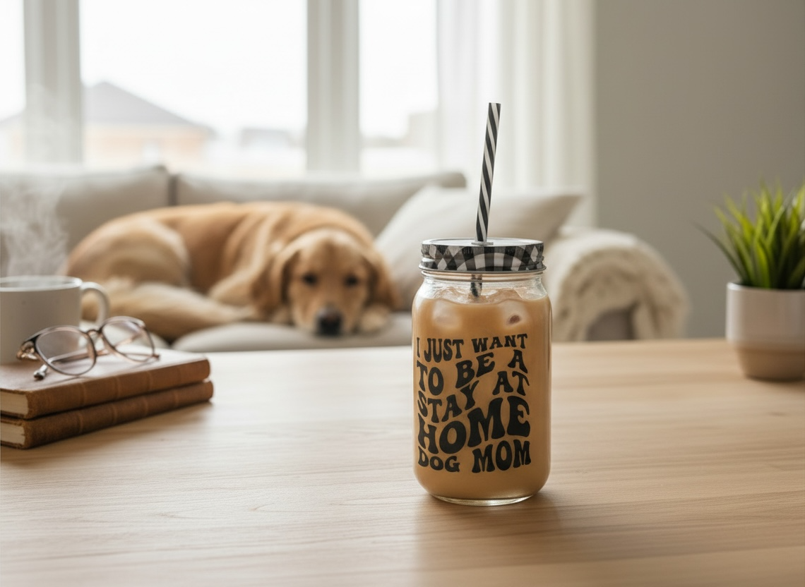 “I Just Want To Be A Stay At Home Dog Mom” Glass Tumbler Cup
