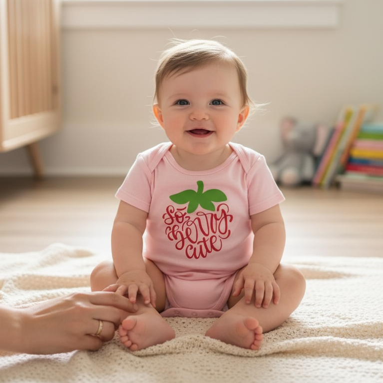 “So Berry Cute” Pink Baby Onesie