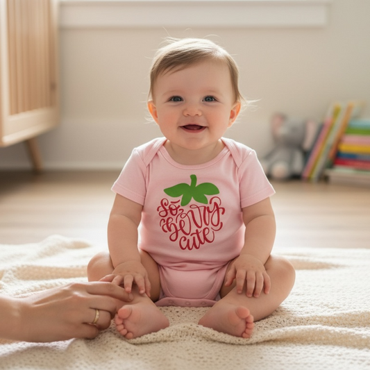 “So Berry Cute” Pink Baby Onesie