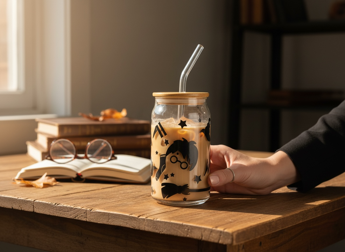 Harry Potter Glass Tumbler Cup with Straw