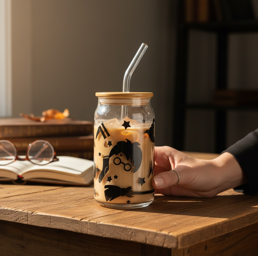 Harry Potter Glass Tumbler Cup with Straw