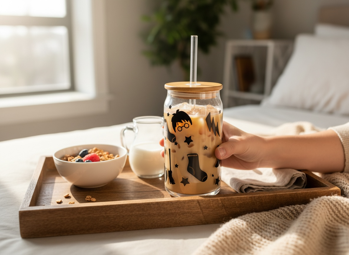 Harry Potter Glass Tumbler Cup with Straw