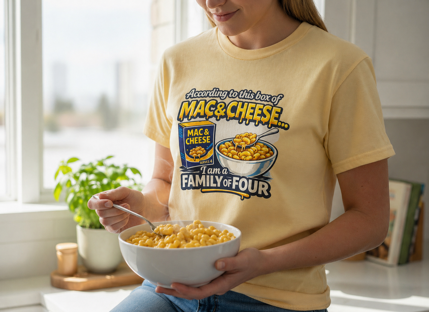 “According to This Box of Mac & Cheese… I Am a Family of Four” T-Shirt