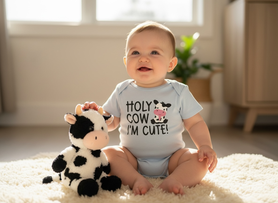“Holy Cow I’m Cute” Blue Baby Onesie
