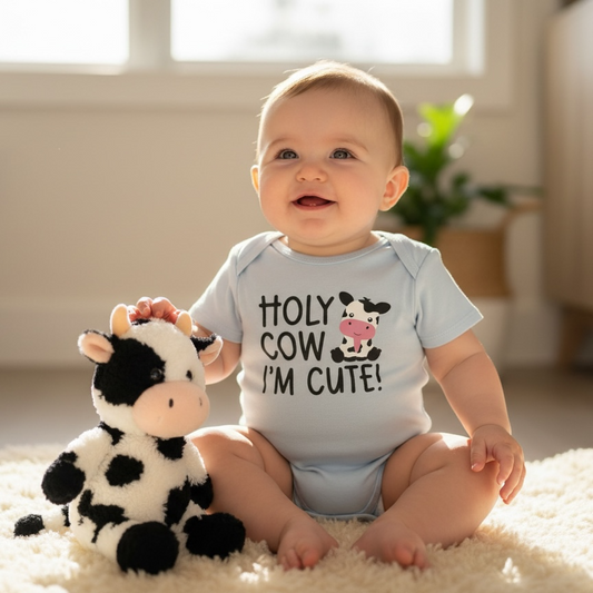 “Holy Cow I’m Cute” Blue Baby Onesie