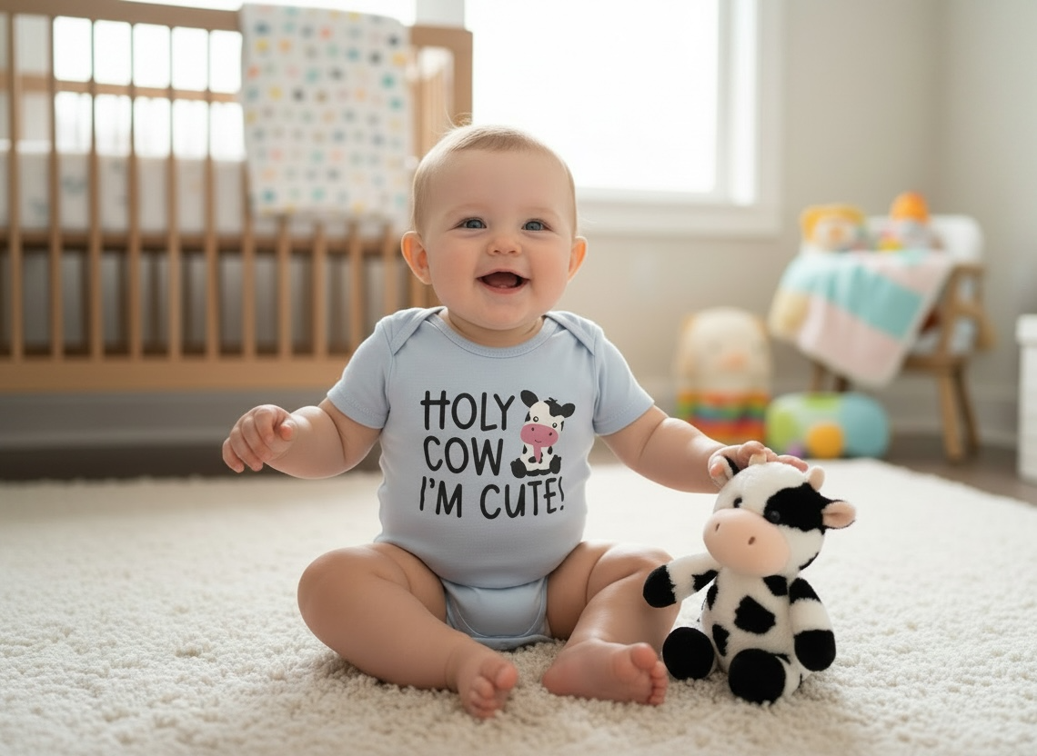 “Holy Cow I’m Cute” Blue Baby Onesie