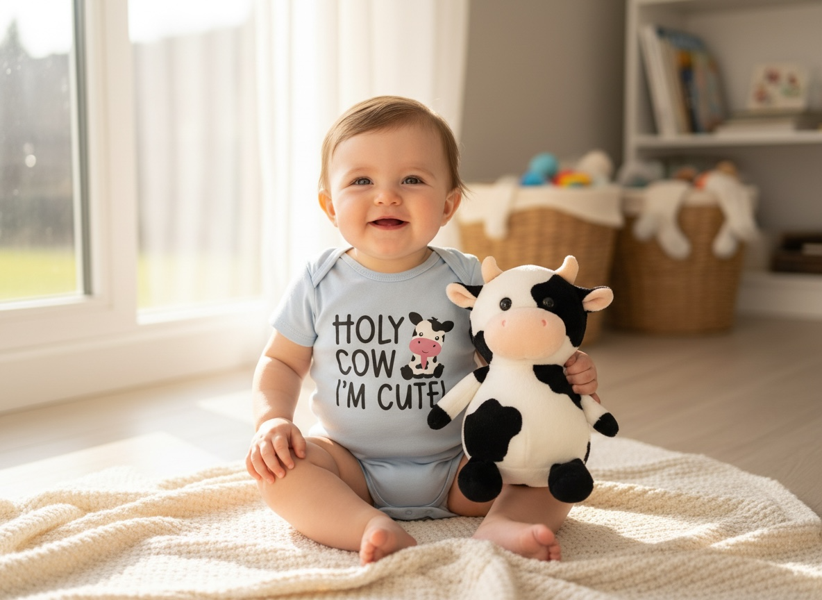 “Holy Cow I’m Cute” Blue Baby Onesie