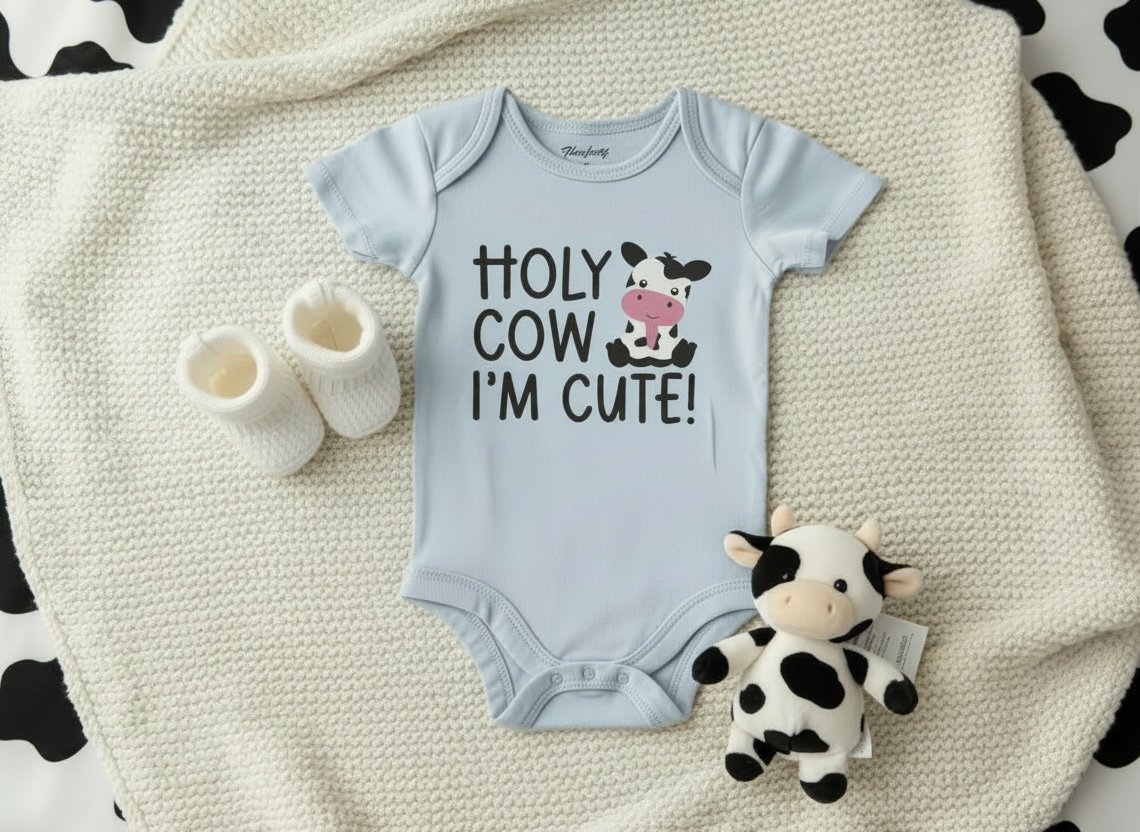 “Holy Cow I’m Cute” Blue Baby Onesie