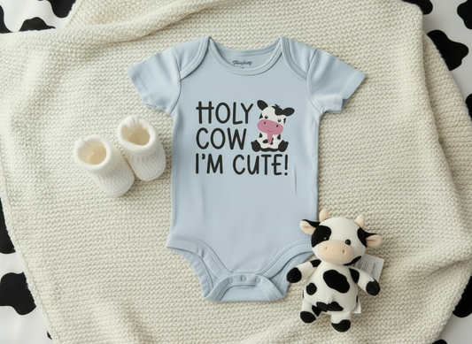 “Holy Cow I’m Cute” Blue Baby Onesie