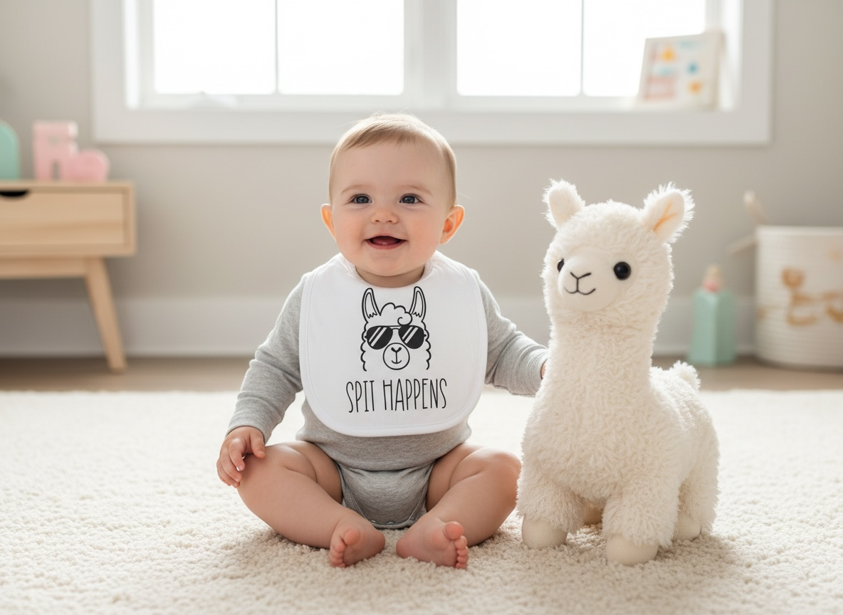 "Spit Happens" Llama Unisex Baby Bib